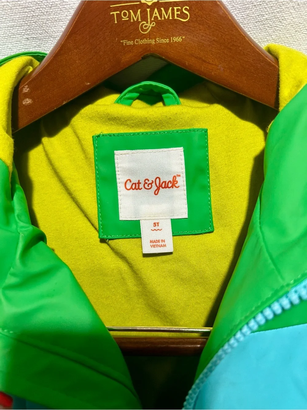 Cat & Jack Toddler Colorblock Rain Jacket Green Blue Black Hooded 5T